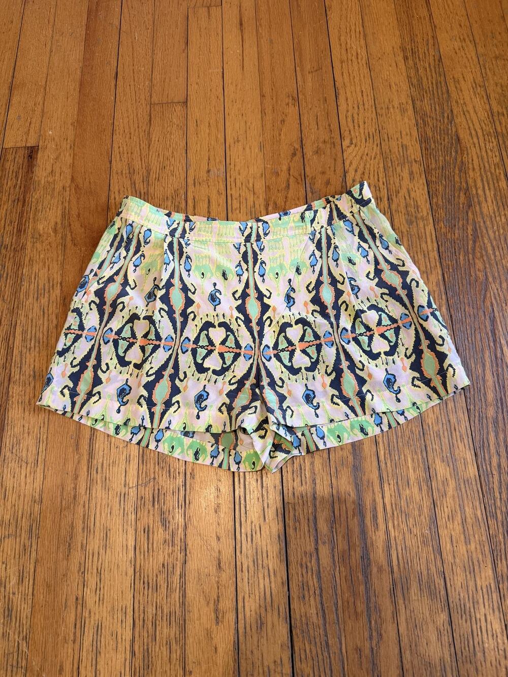 Tibi Shorts Womens 2 Multicolor Silk Wrap Pleated Geometric Pockets